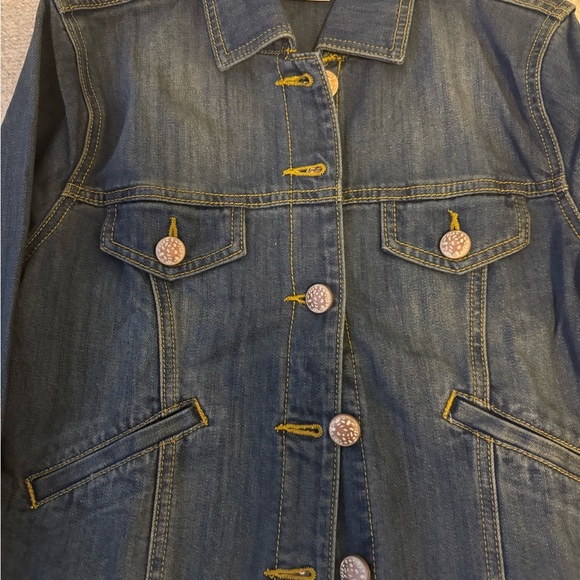 Cabi Blue Jean Jacket with White Lace Hem Casual - Picture 2 of 7